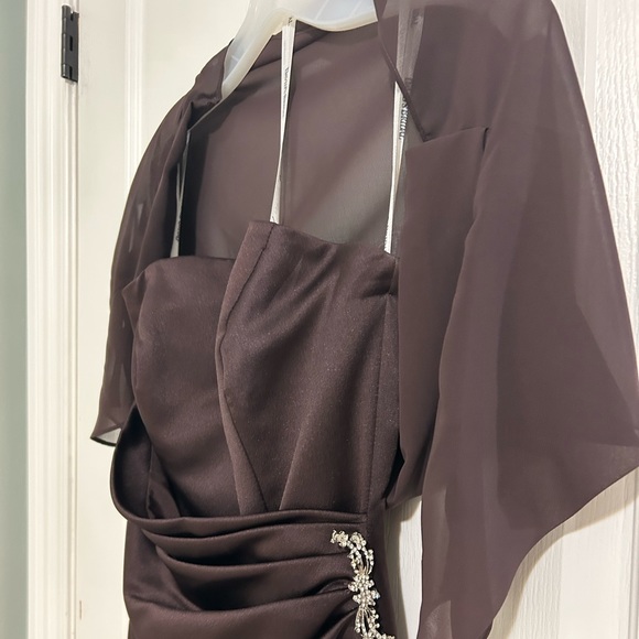 David’s Bridal Truffle colour bridesmaid dress and bolero. Worn once. - Picture 2 of 4